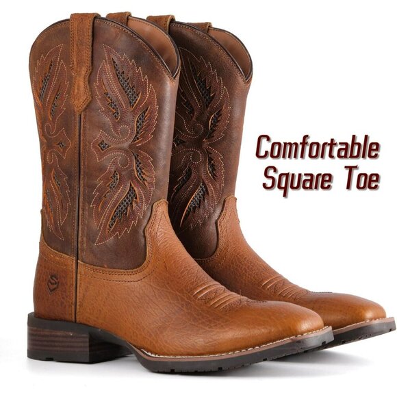 Men’s Earth Square Toe Leather Boots Durable 10-inch Pull-on Wellington Boots main image 4